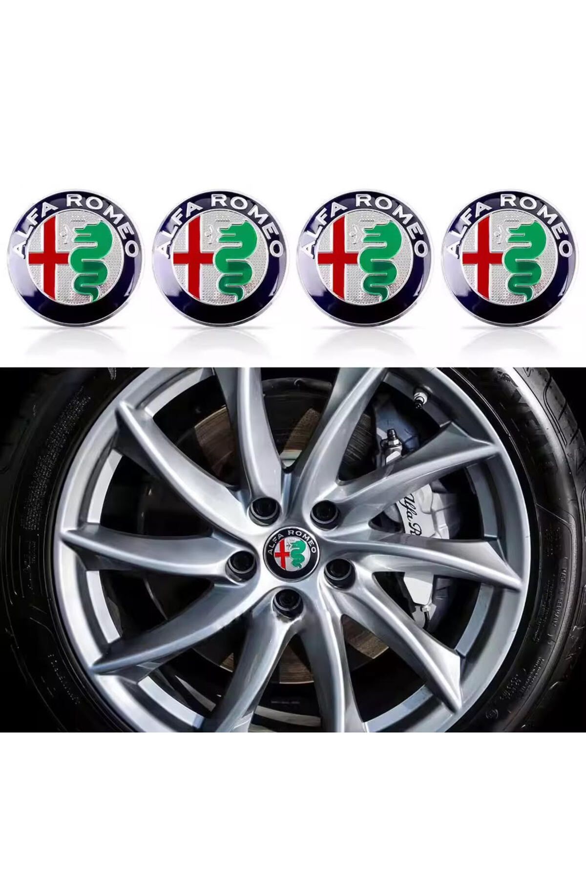 Alfa Romeo Ön Arka Logo 1 Takım Jant Logo 1 Adet Direksiyon Logo Takımı (GÜMÜŞ -LACİVERT)