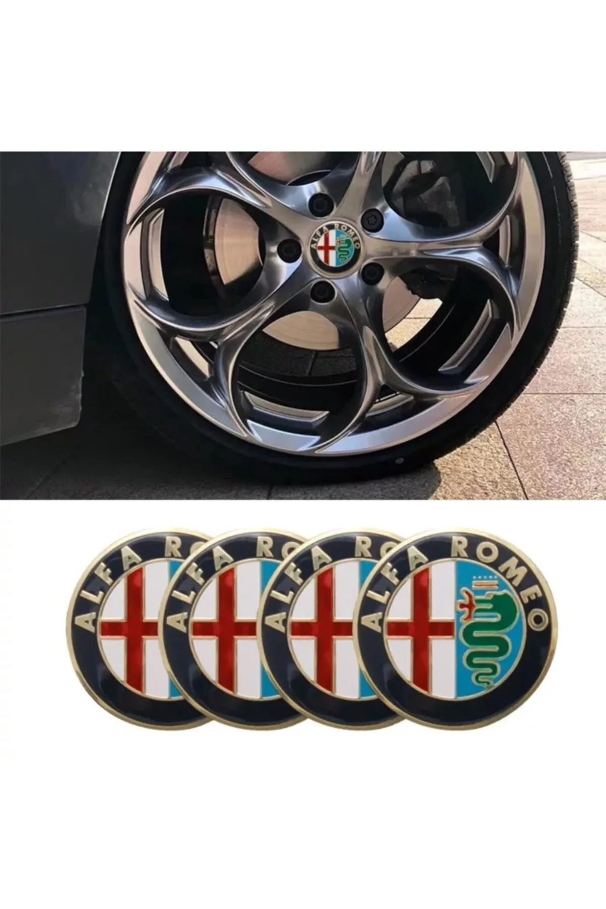 ALFA ROMEO ÖN ARKA LOGO 1 TAKIM JANT LOGO 1 ADET DİREKSİYON LOGO TAKIMI (GOLD-YEŞİL)