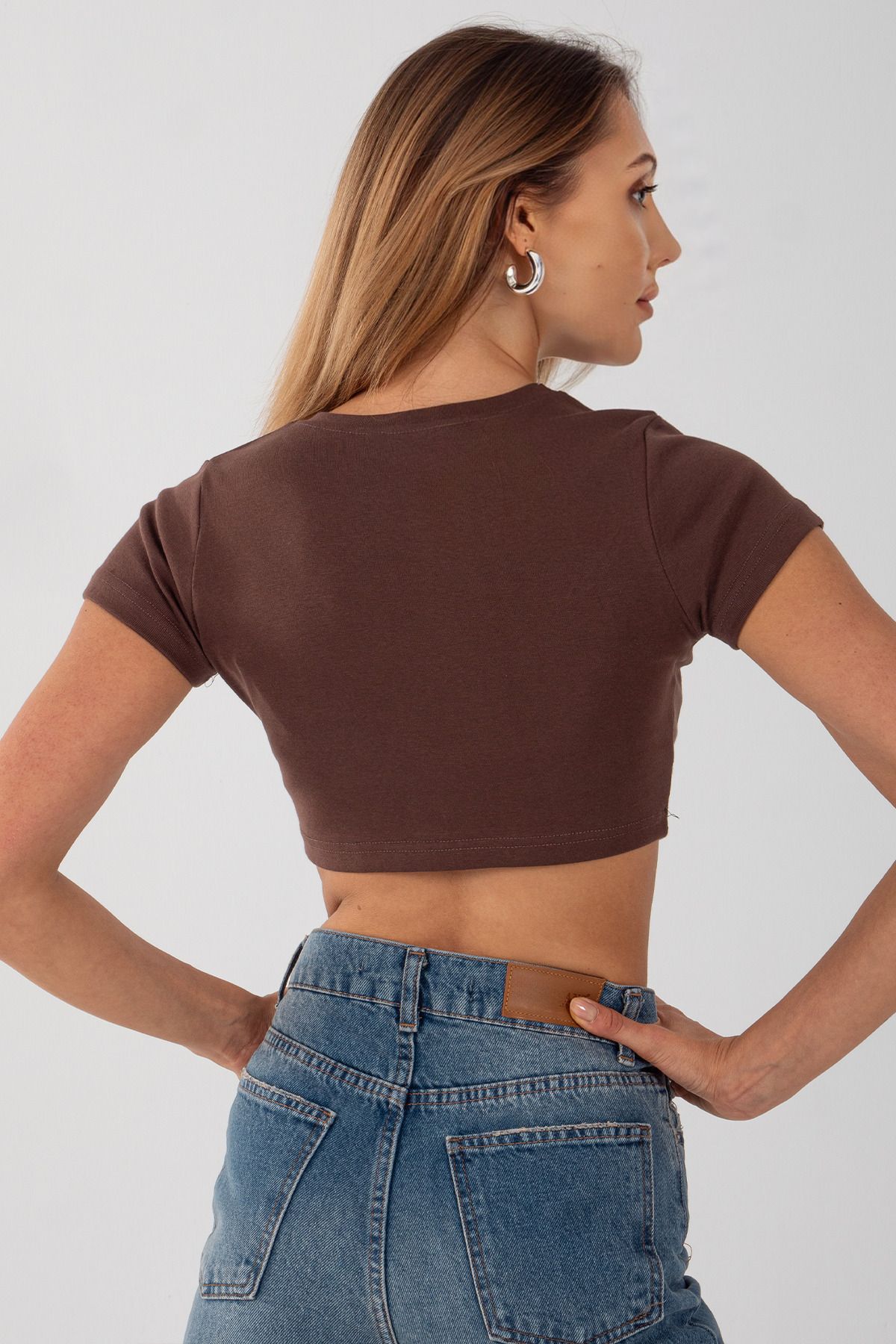 Kadın Basic Kısa Kol Crop Tshirt