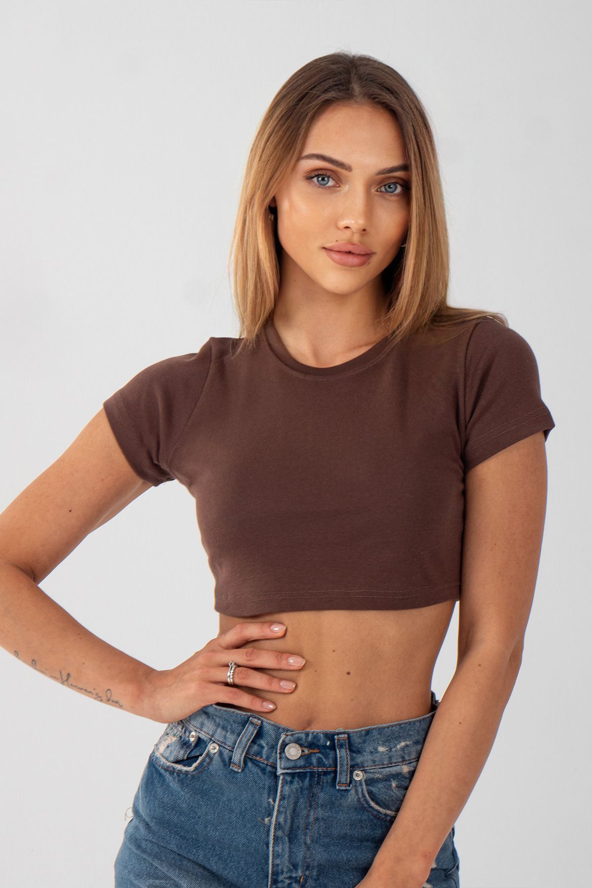 Diviny Kadın Basic Kısa KolCrop Tshirt