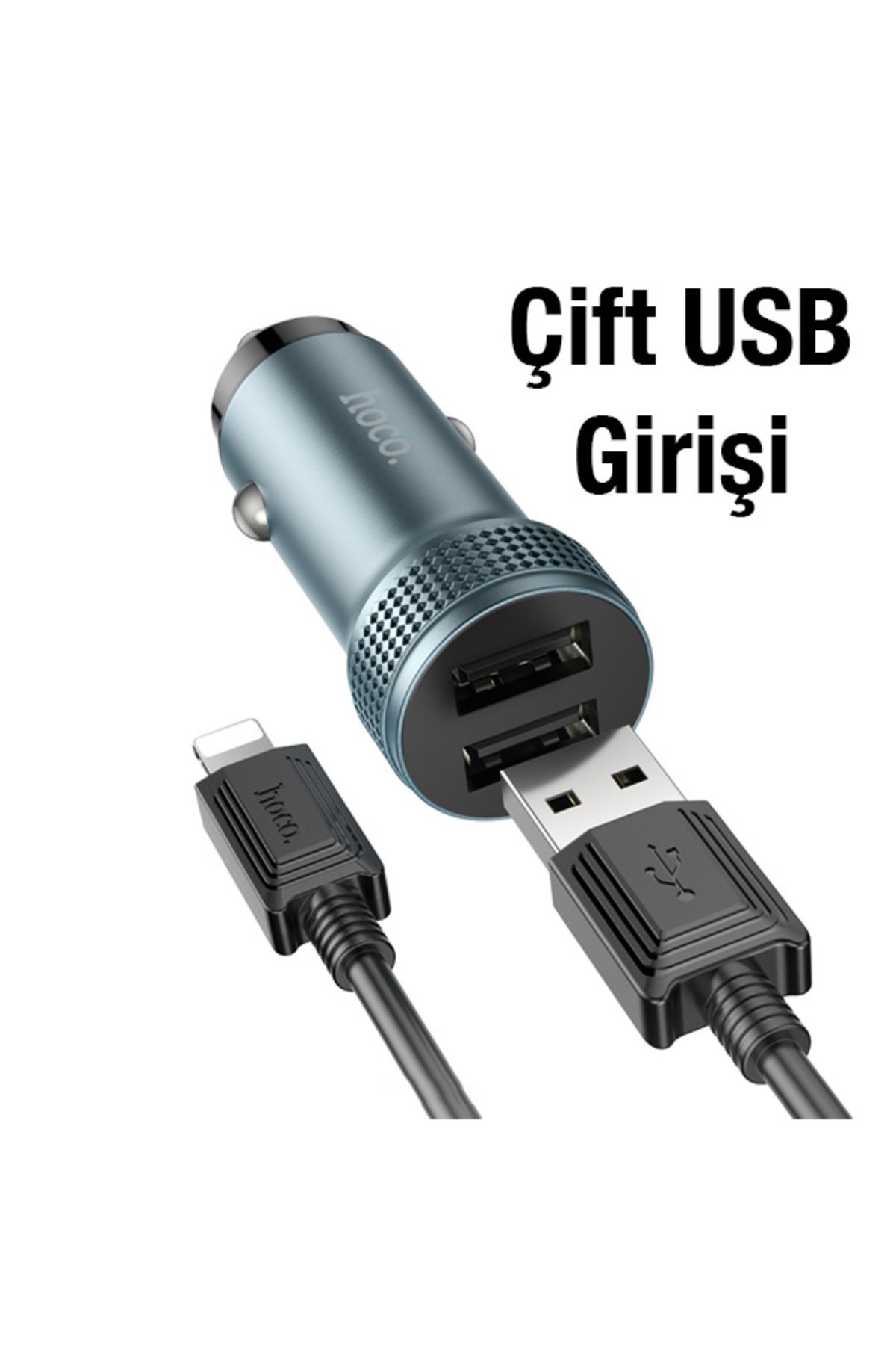 Z49 Çift USB Girişli Araç Şarj Başlık + USB To iPhone Lightning Kablo Uyumlu