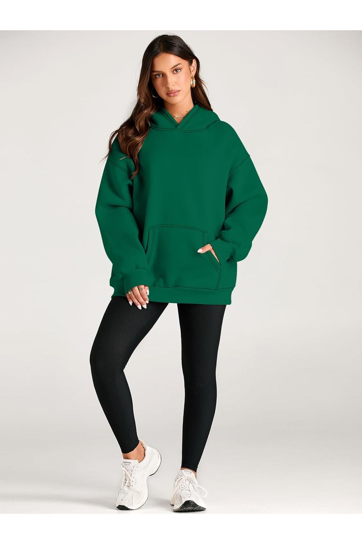 Kadın Basıc Model. Oversize Kapüşonlu Sweatshirt. 3 İplik - Şardonlu