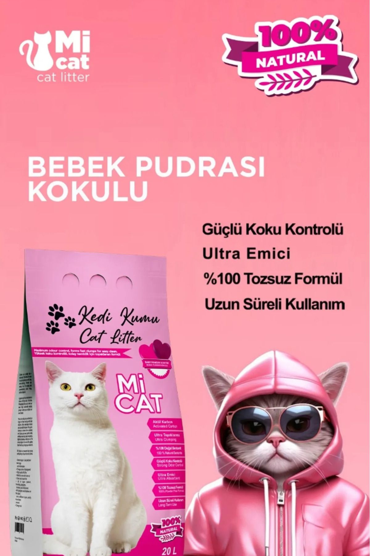 Mİ CAT 20 Litre Natural BebekPudra Kokulu Ben...