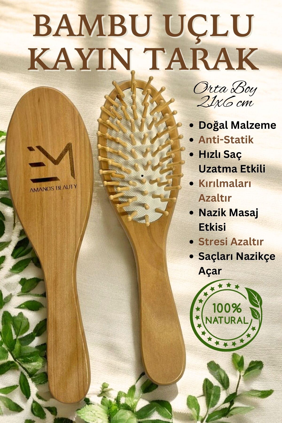 EM AMANOS BEAUTY Bambu UçluKayın Tarak Doğal...