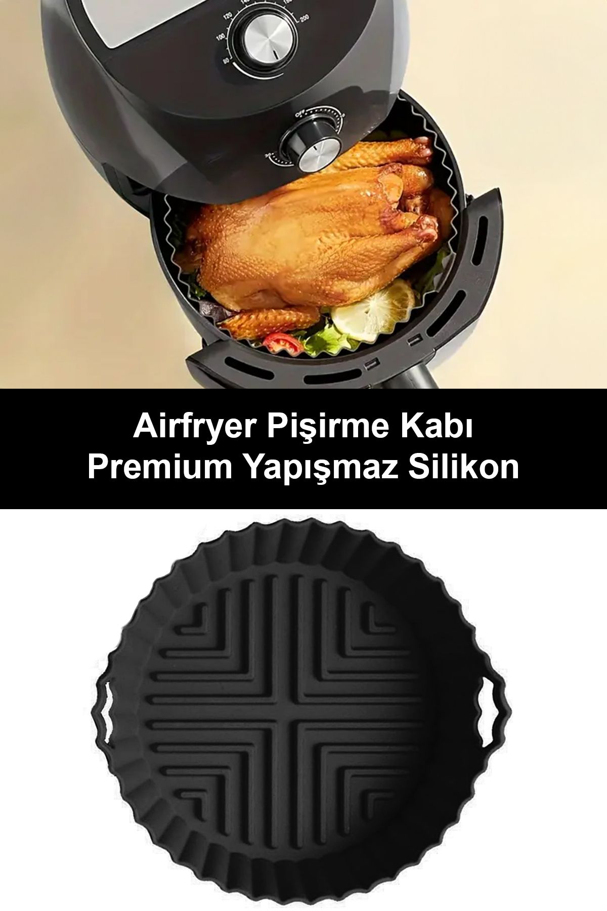 Fesya Home Airfryer SilikonPişirme Kabı - Siy...