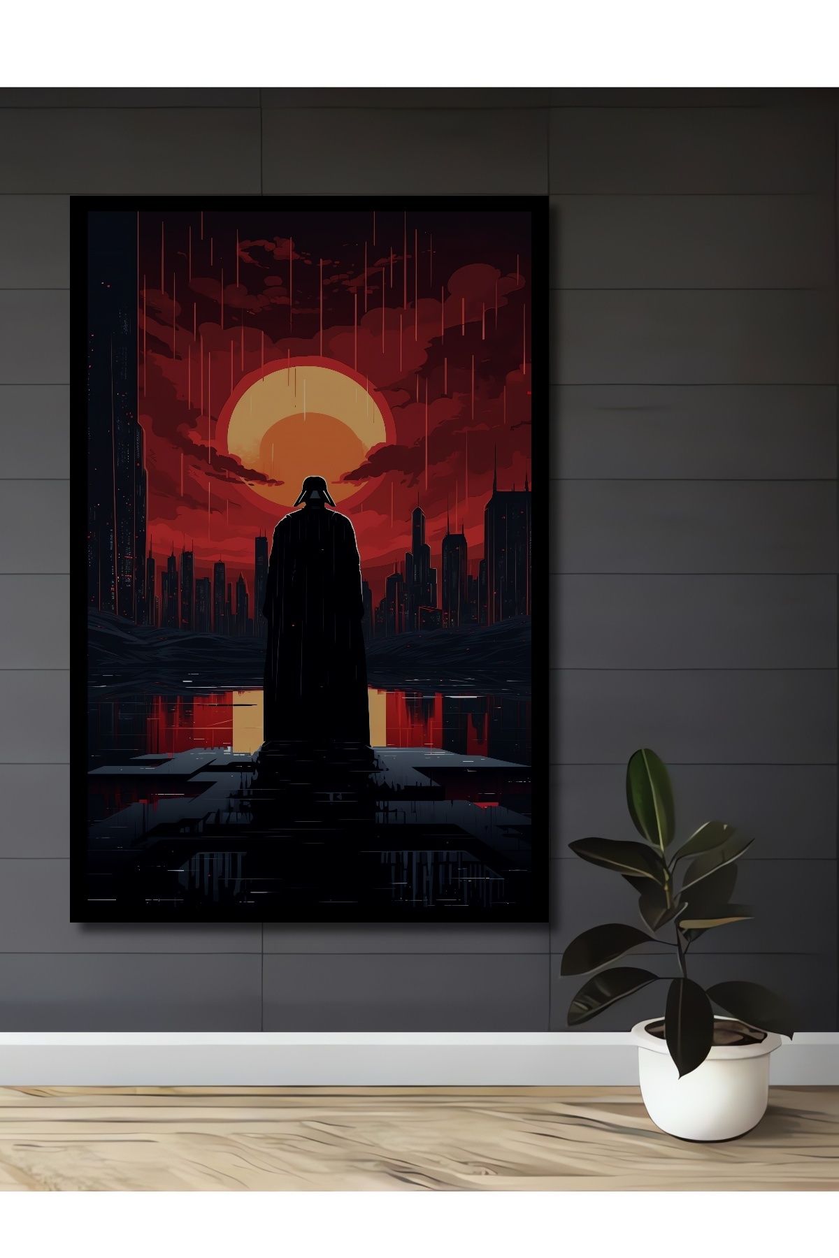 Darth Vader Gece Şehri Ahşap MDF Dekoratif Ev/İşyeri Duvar Tablo Dikdörtgen Ev/İşyeri Duvar Tablo