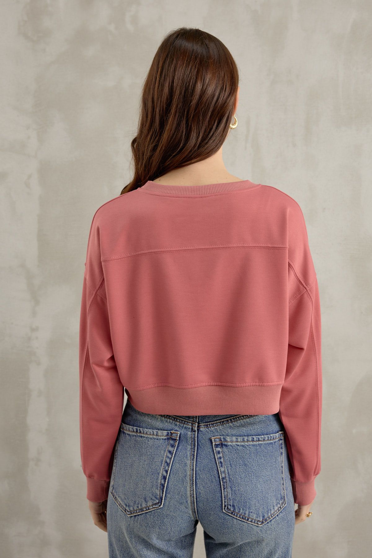 Kadın One Baskı Yarasa Kol Crop Sweatshirt