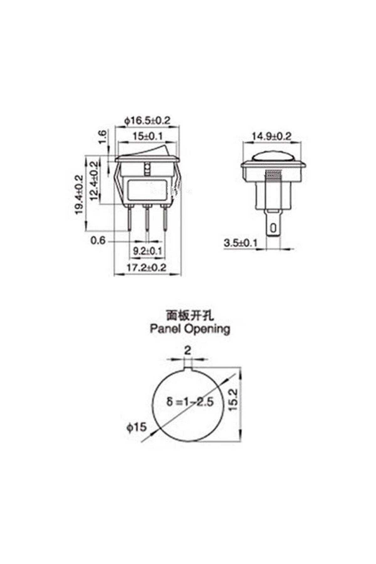 16mm Yuvarlak 2 Pin Anahtar Switch Mini Buton Kcd1 Siyah Plastik Açma Kapama On / Off