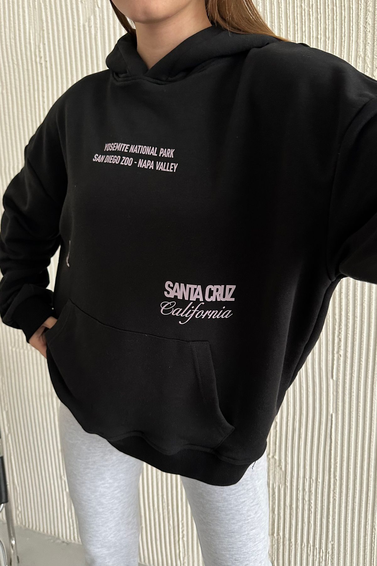 Diviny Oversize KapüşonluBaskılı Siyah Sweats...