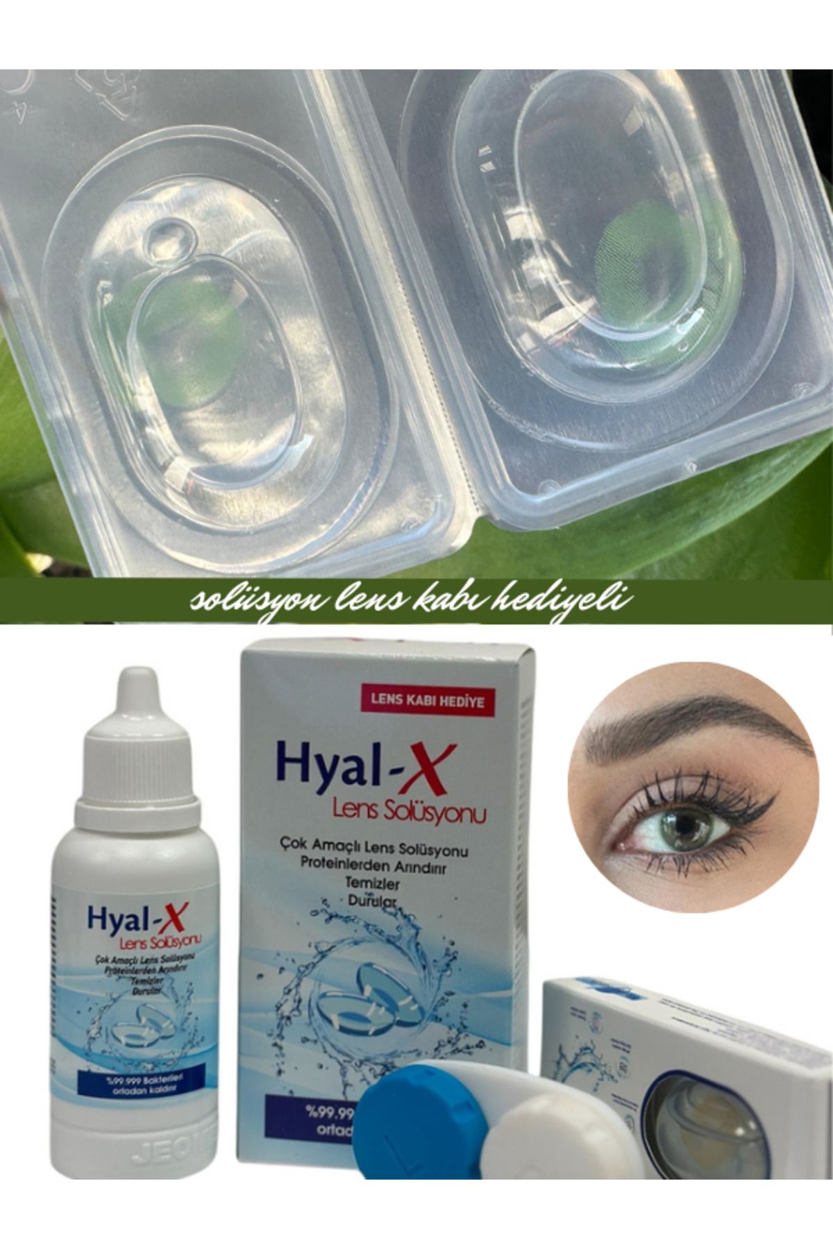 Cool Dream Green / Hareli Renkli Yeşil Göz Kirpik Lens/yıllık/ Lens Kabı Ve Lens Solüsyonu 60 ml Set