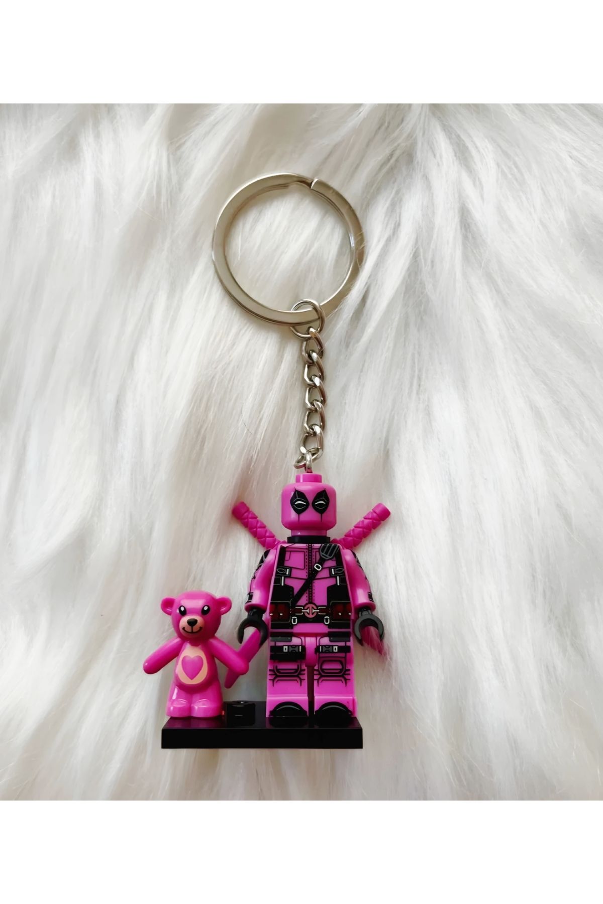 Pembe Deadpool Lego Minifigür Anahtarlık- Koleksiyon Çanta süsü