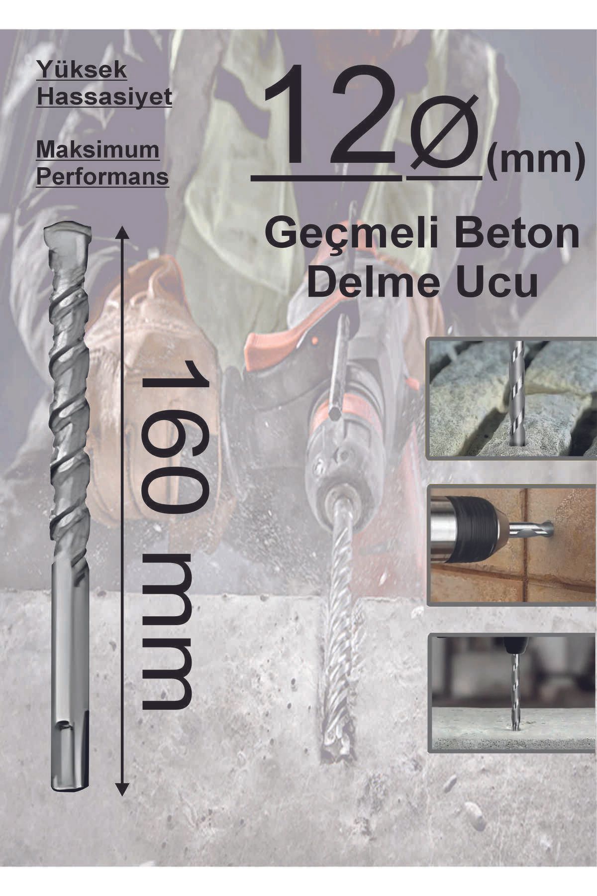 Dempol 12x160mm GeçmeliMatkap Ucu (Beton)