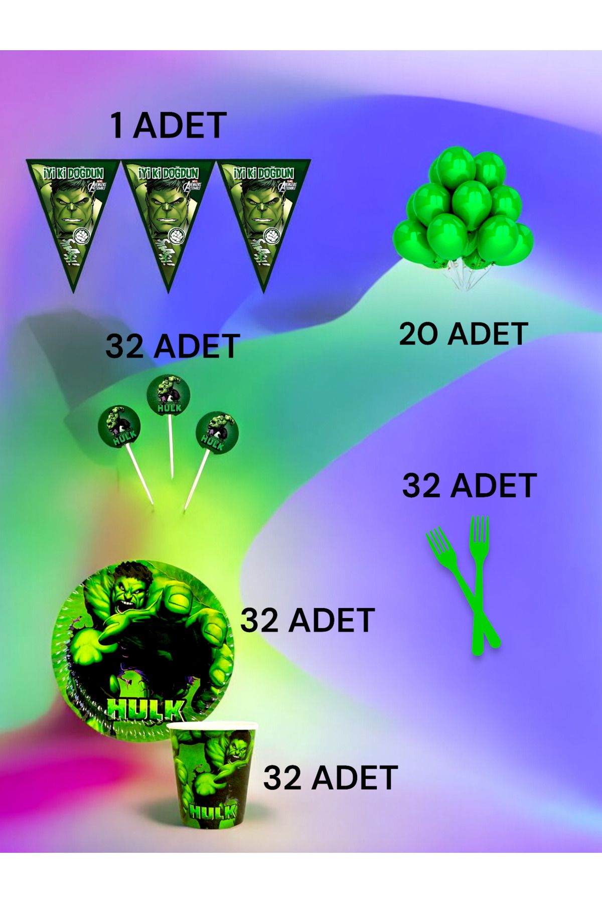 VibeHome 32 Kişilik HulkTemalı M Paket - Doğu...