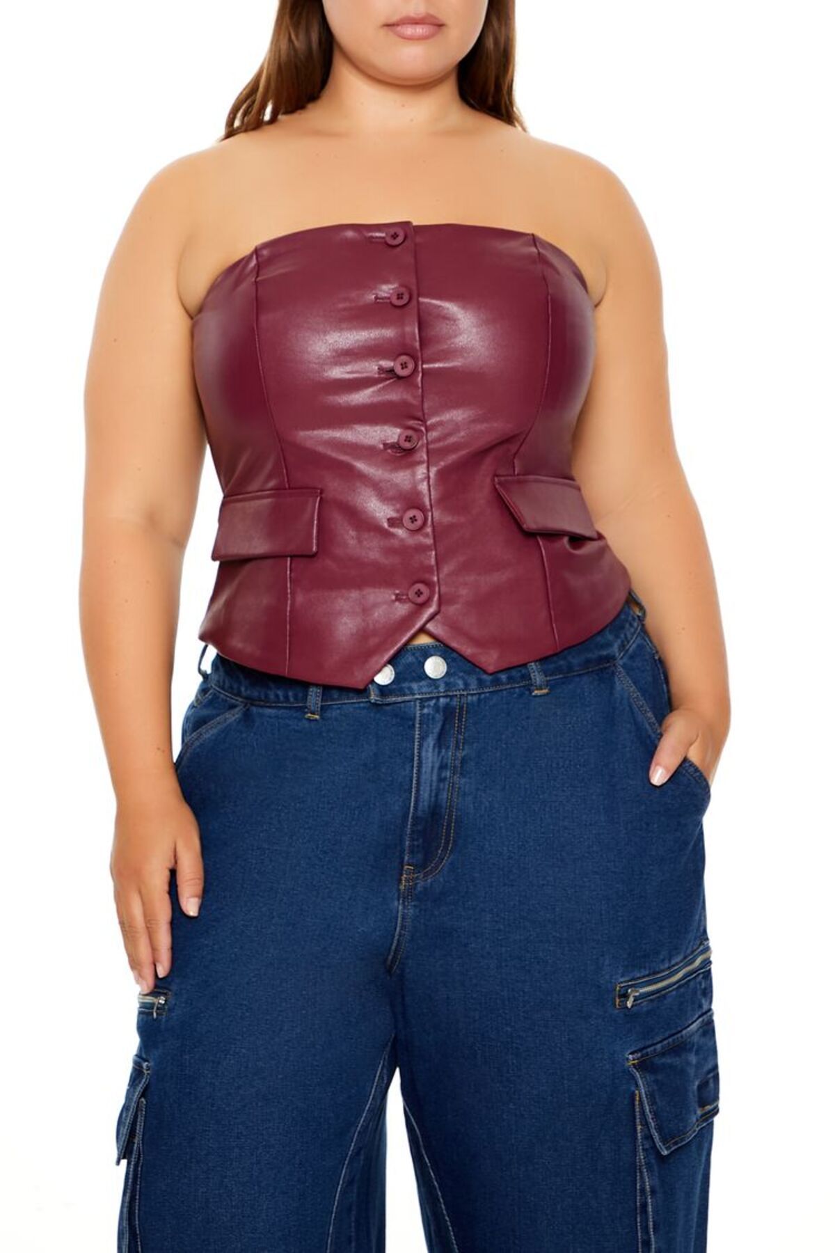 Forever 21 Plus Curve SuniDeri Straplez Üst