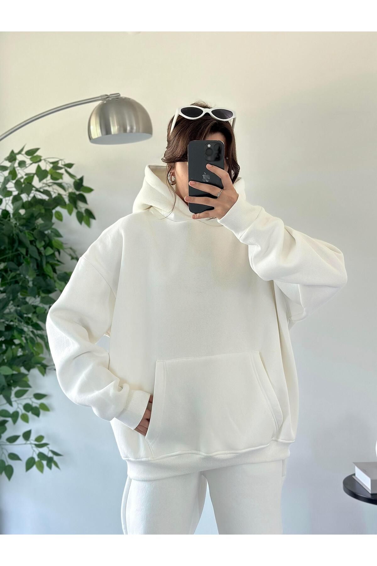 Gale Oversize Beyaz Hoodie Takım