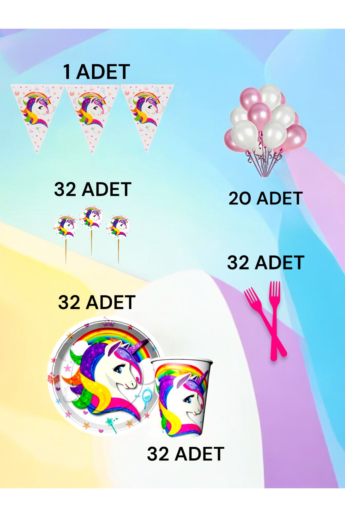 VibeHome 32 Kişilik UnicornTemalı M Paket - D...