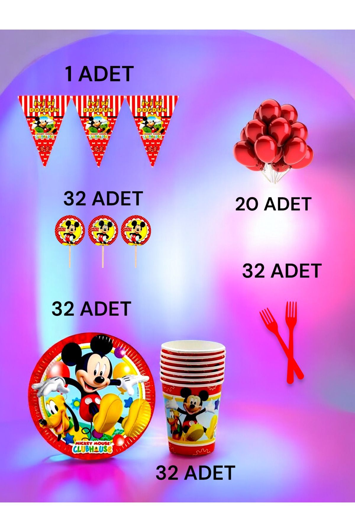 VibeHome 32 Kişilik MickeyMouse Temalı M Pake...