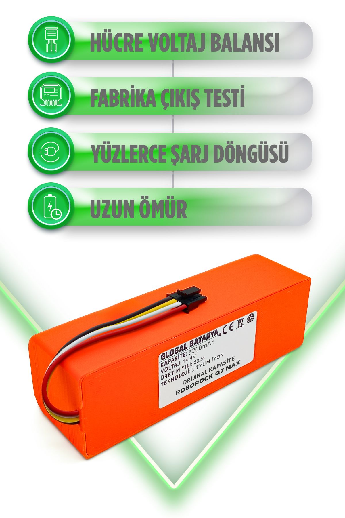 Roborock Q7 Max Uyumlu Akıllı Robot Süpürge Bataryası 14.4v 5200mAh Li-ion Pil (Orijinal Kapasite)