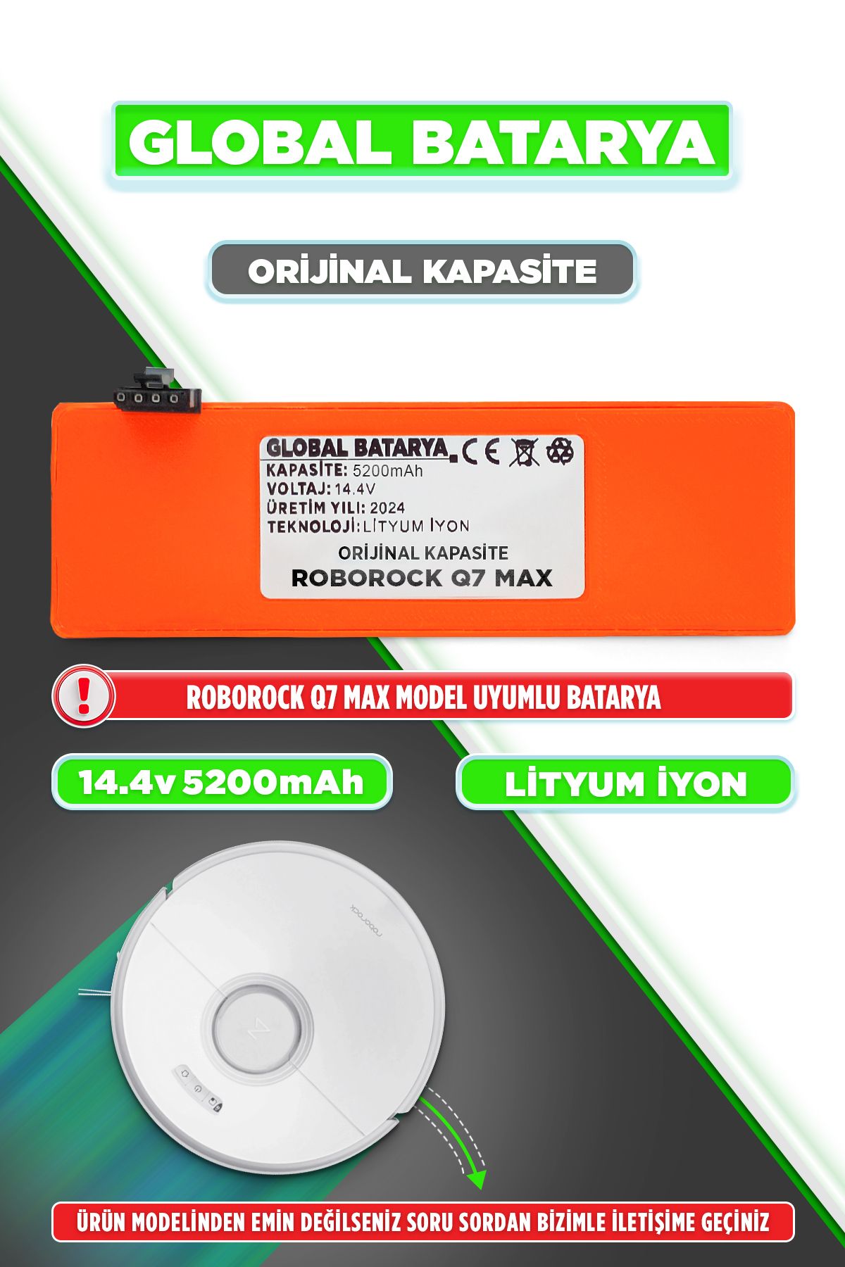 GLOBAL BATARYA Roborock Q7Max Uyumlu Akıllı R...