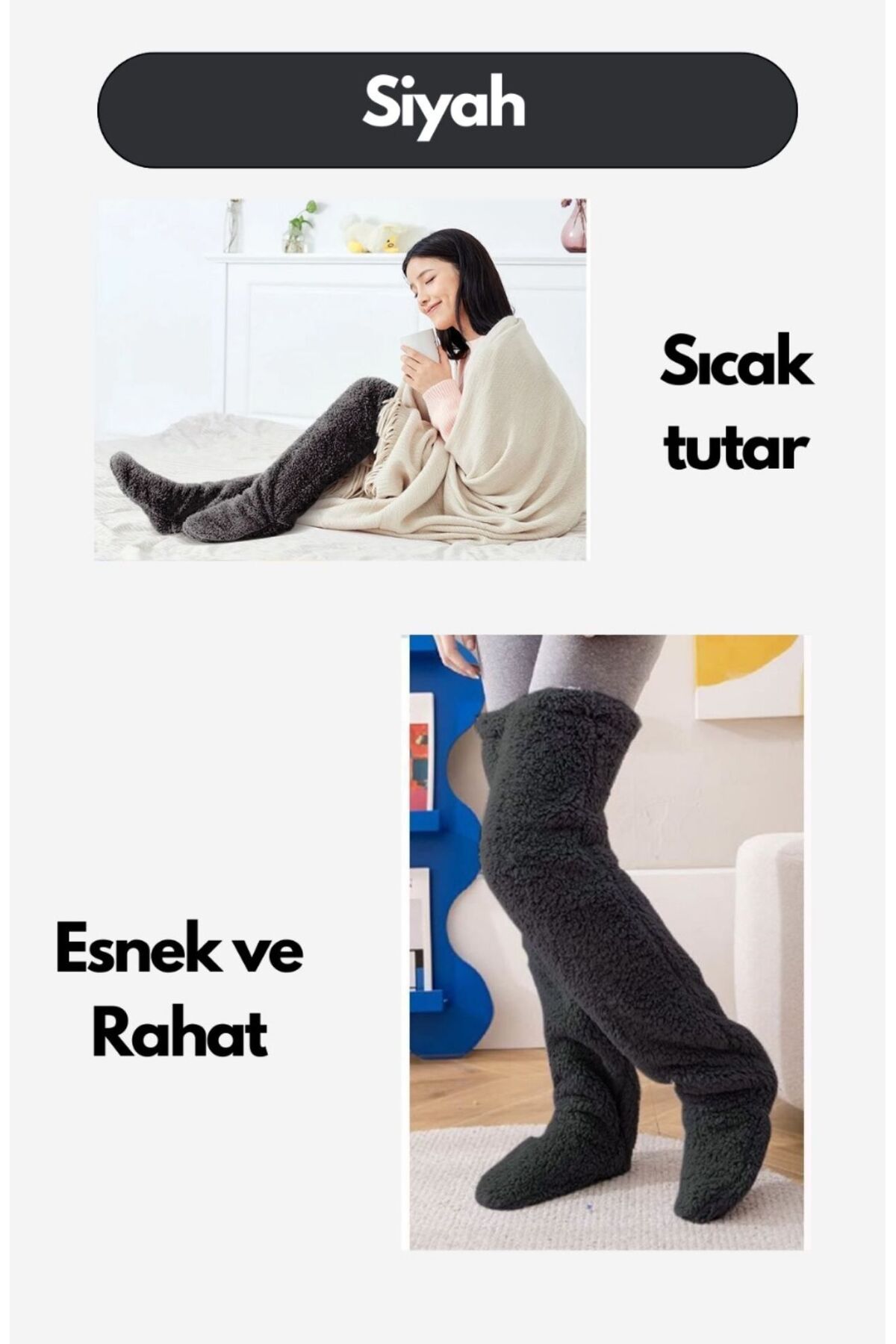 Leiste Sock Peluş Uyku ÇorabıDiz Üstü Oda Çor...