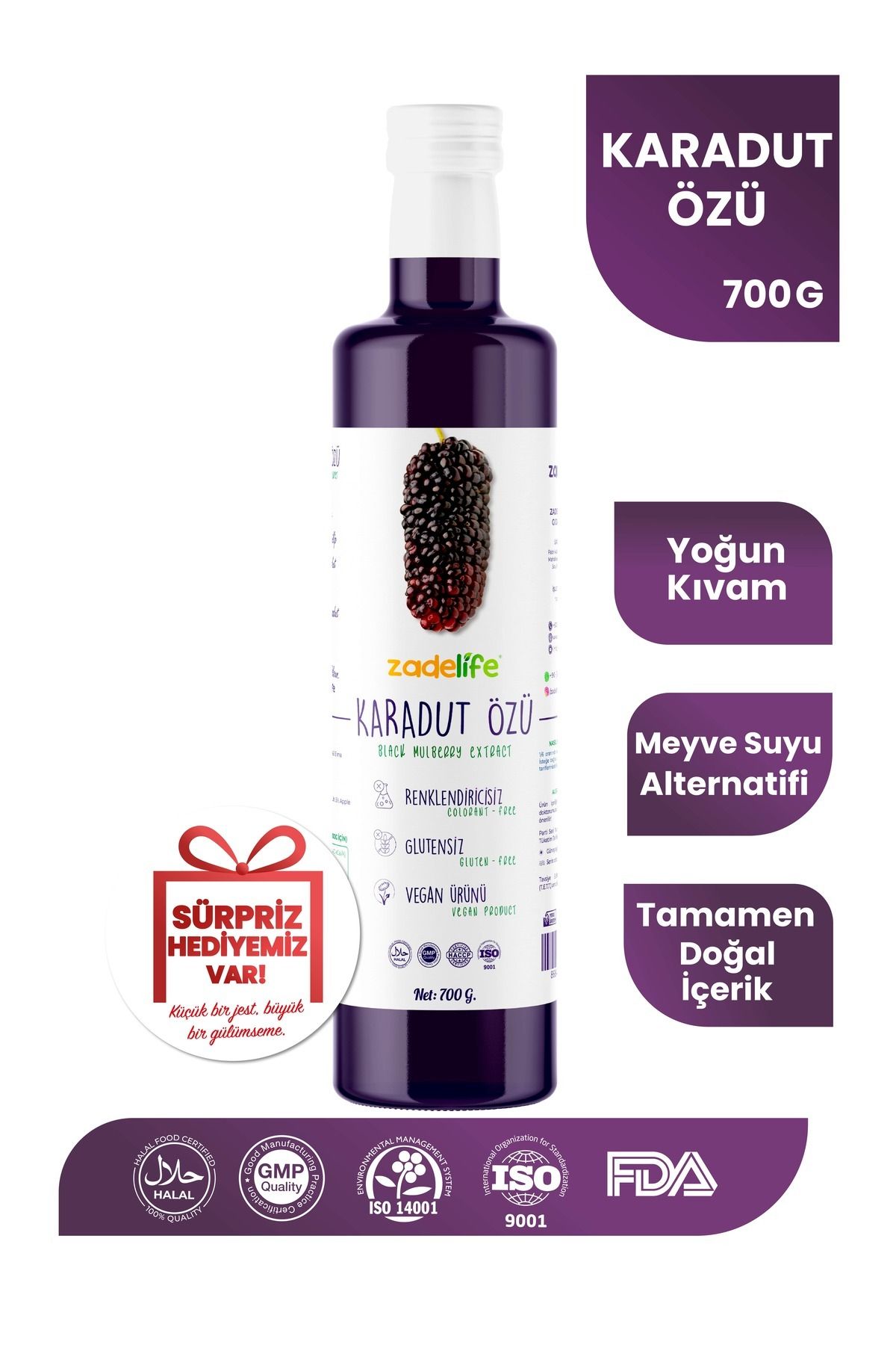 zadelife Doğal Karadut Özü700 gr Analizli (PE...