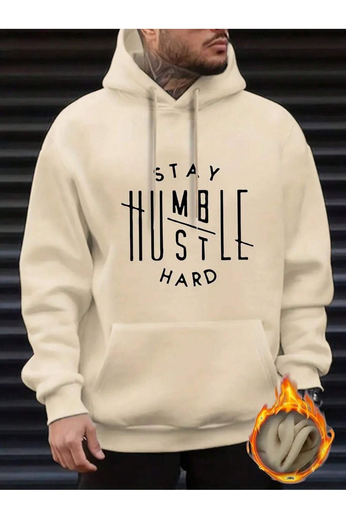 MODASHOT Bej Stay Humble HardBaskılı Oversize...