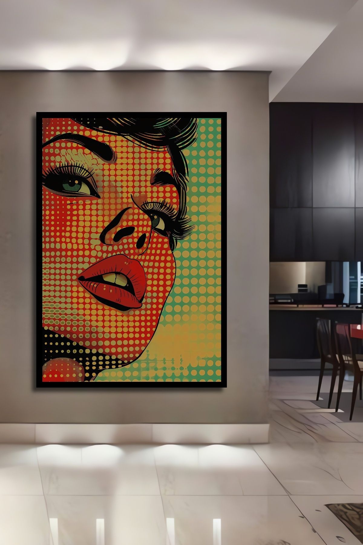 Pop Art Stilinde Kadın Portresi Ahşap MDF Dekoratif Tablo Dikdörtgen Tablo