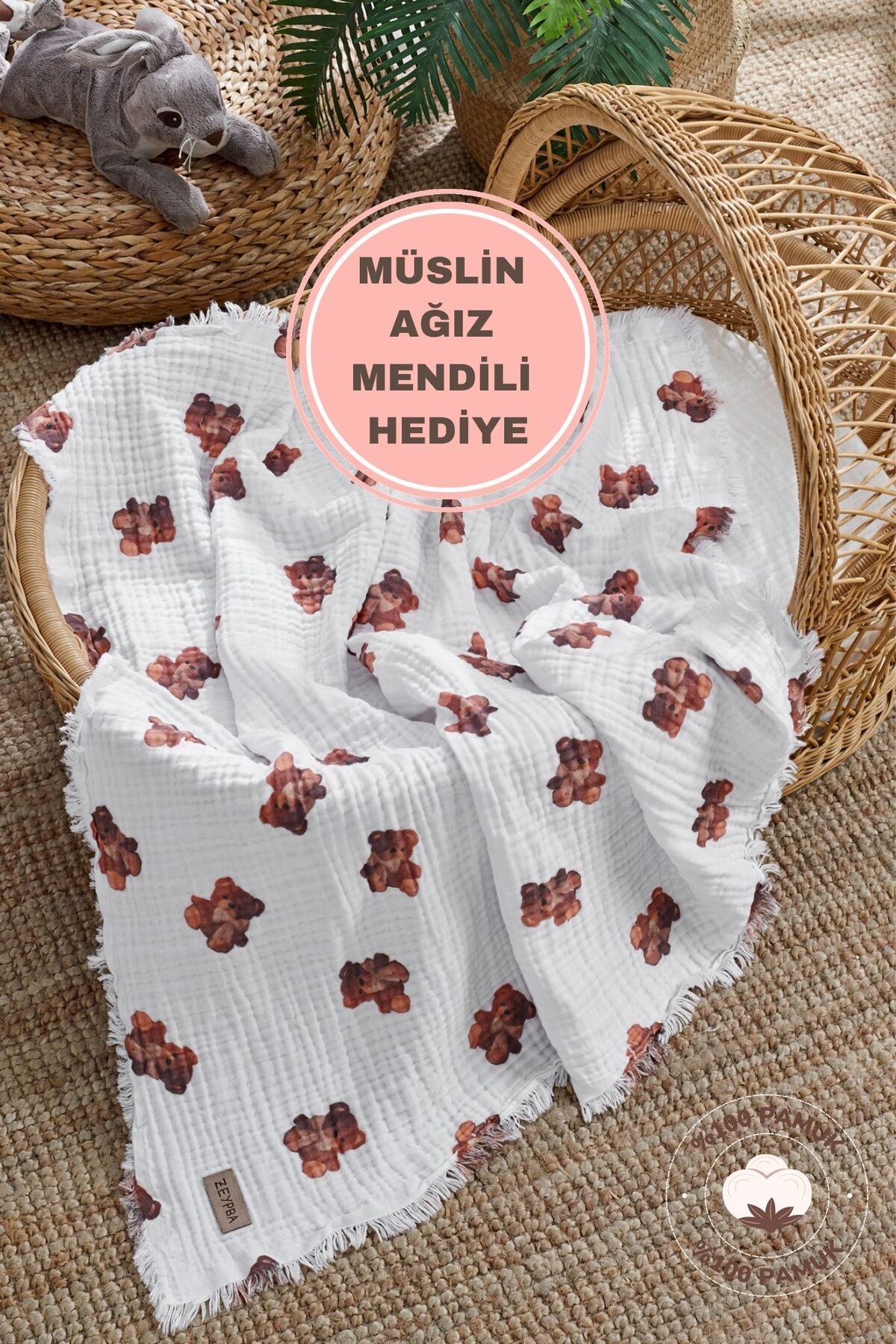 ZEYPBA Ayıcıklı Müslin %100Pamuk 4katlı Müsli...