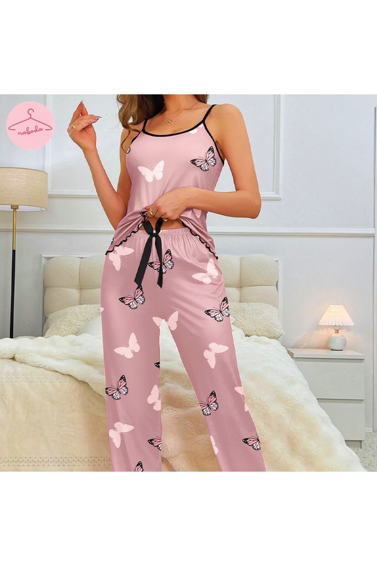 naboda Kadın şık tasarımpudra pijama takımı