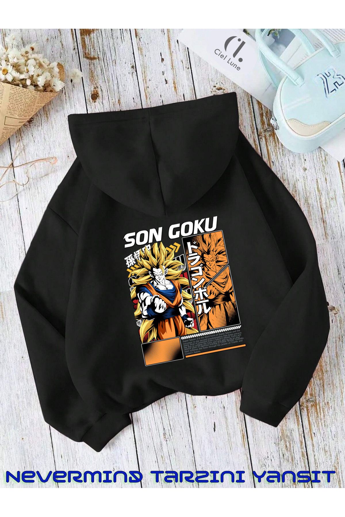 NEVERMIND Unisex Goku SırtBaskılı Oversize Ba...