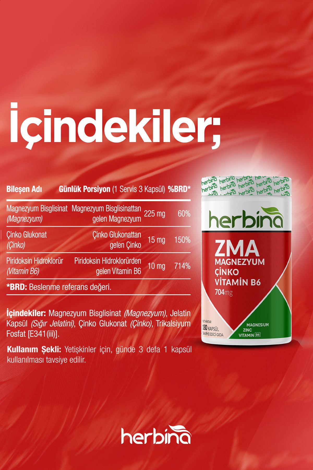 Zma Magnezyum Çinko Vitamin B6 160 Kapsül