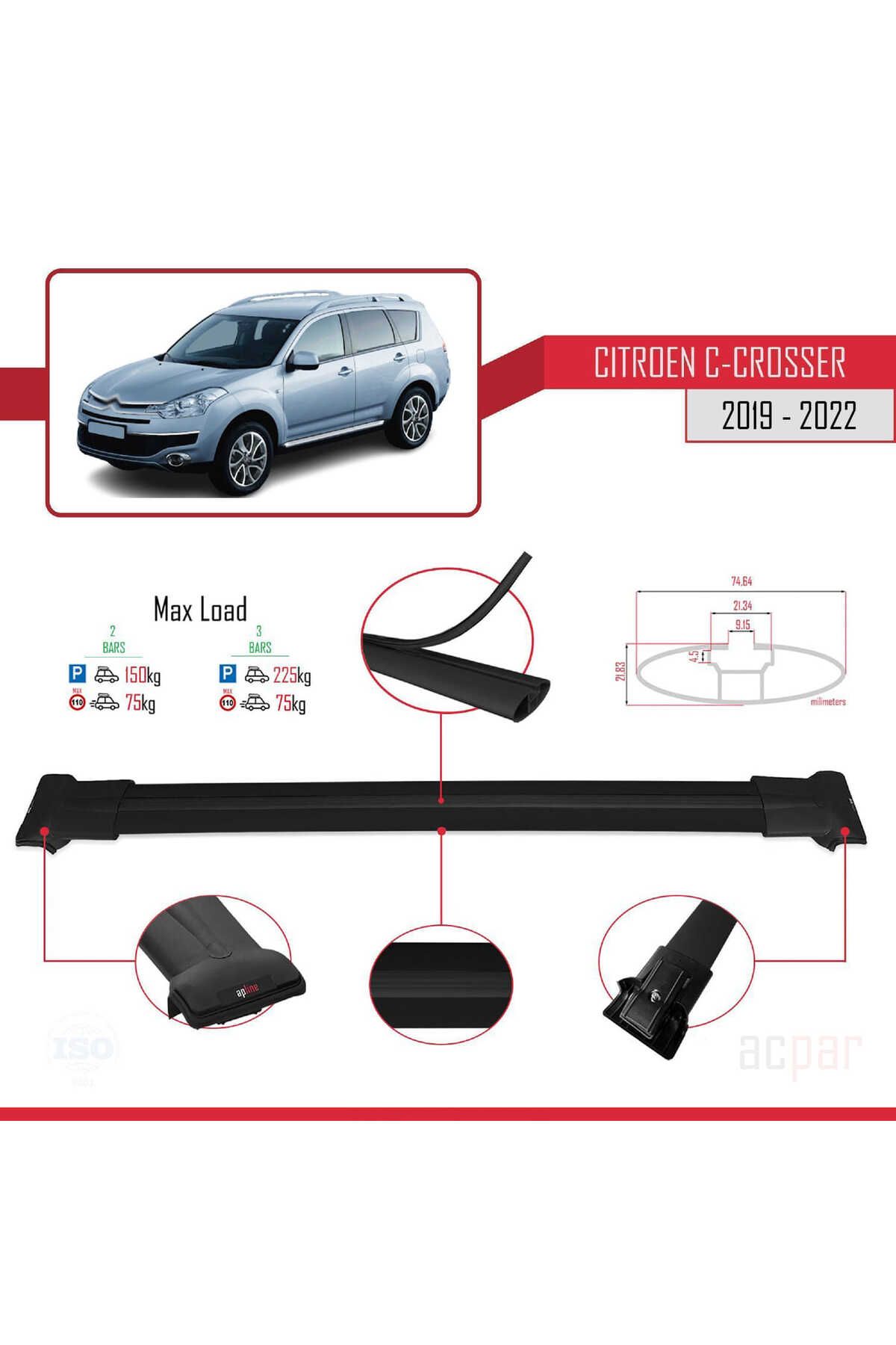 Citroen Berlingo 3 (K9) 2019-2022 Arası Ile Uyumlu Fly Model Ara Atkı Tavan Barı Siyah 2 Adet