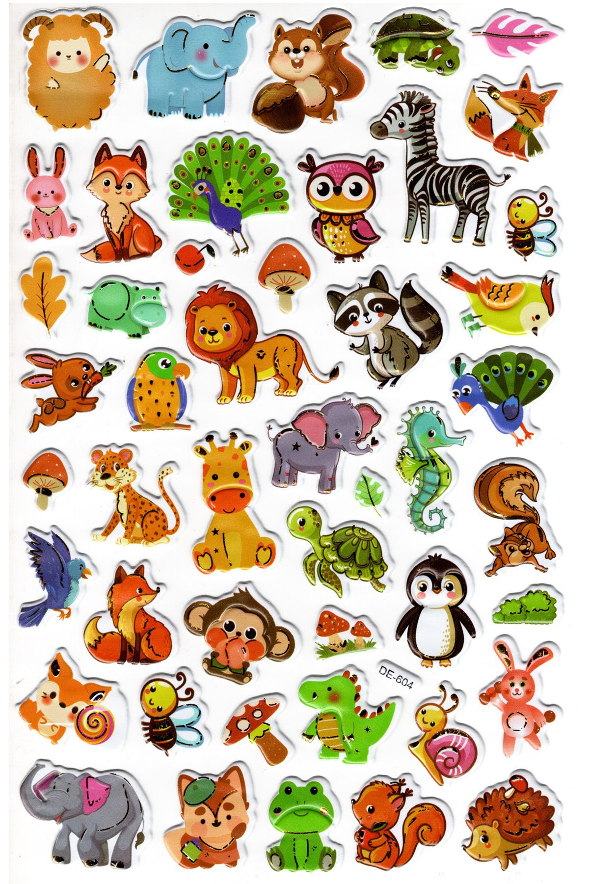 Sticker Kabartmalı Yaldızlı Stiker Çıkartma Etiket (DE604)-16x25 cm- Sevimli Hayvanlar