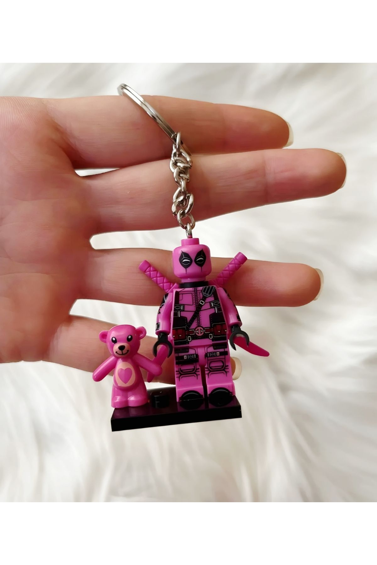 Pembe Deadpool Lego Minifigür Anahtarlık- Koleksiyon Çanta süsü