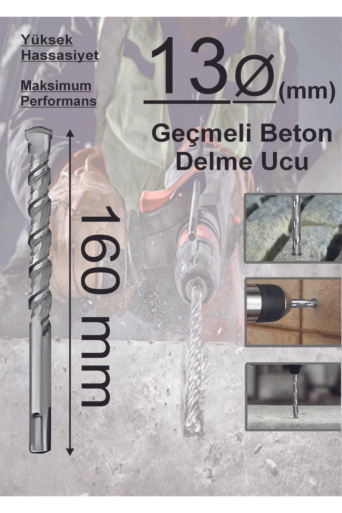 Dempol 13x160mm GeçmeliMatkap Ucu (Beton)