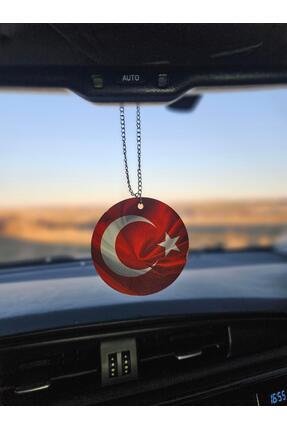 Türk Bayrağı Çift Yön Baskılı Ahşap Dikiz Aynası Süsü Image 0