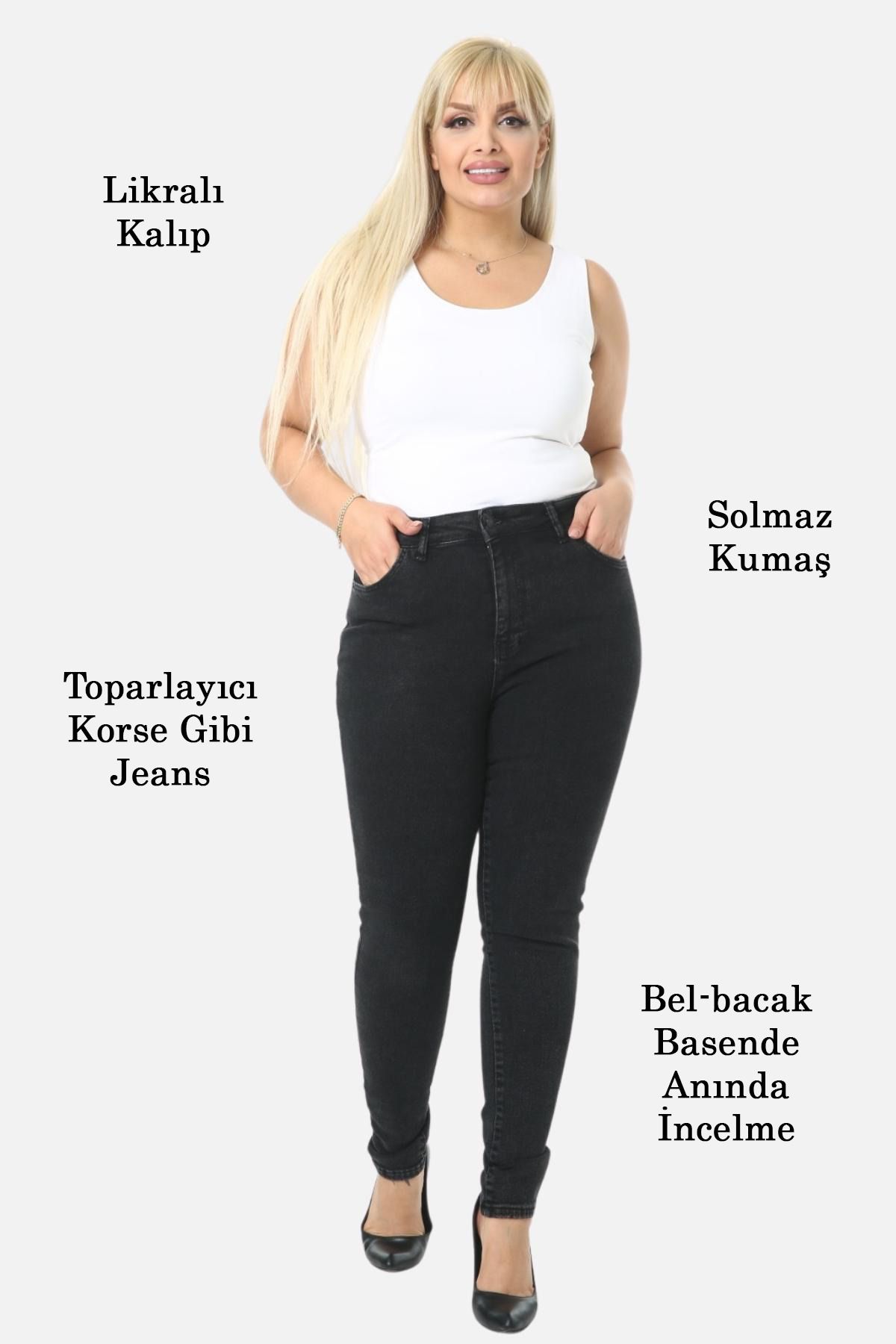 Slim Fit Jean Büyük Beden Yüksek Bel Dar Kesim Esnek Kot Pantolon C597