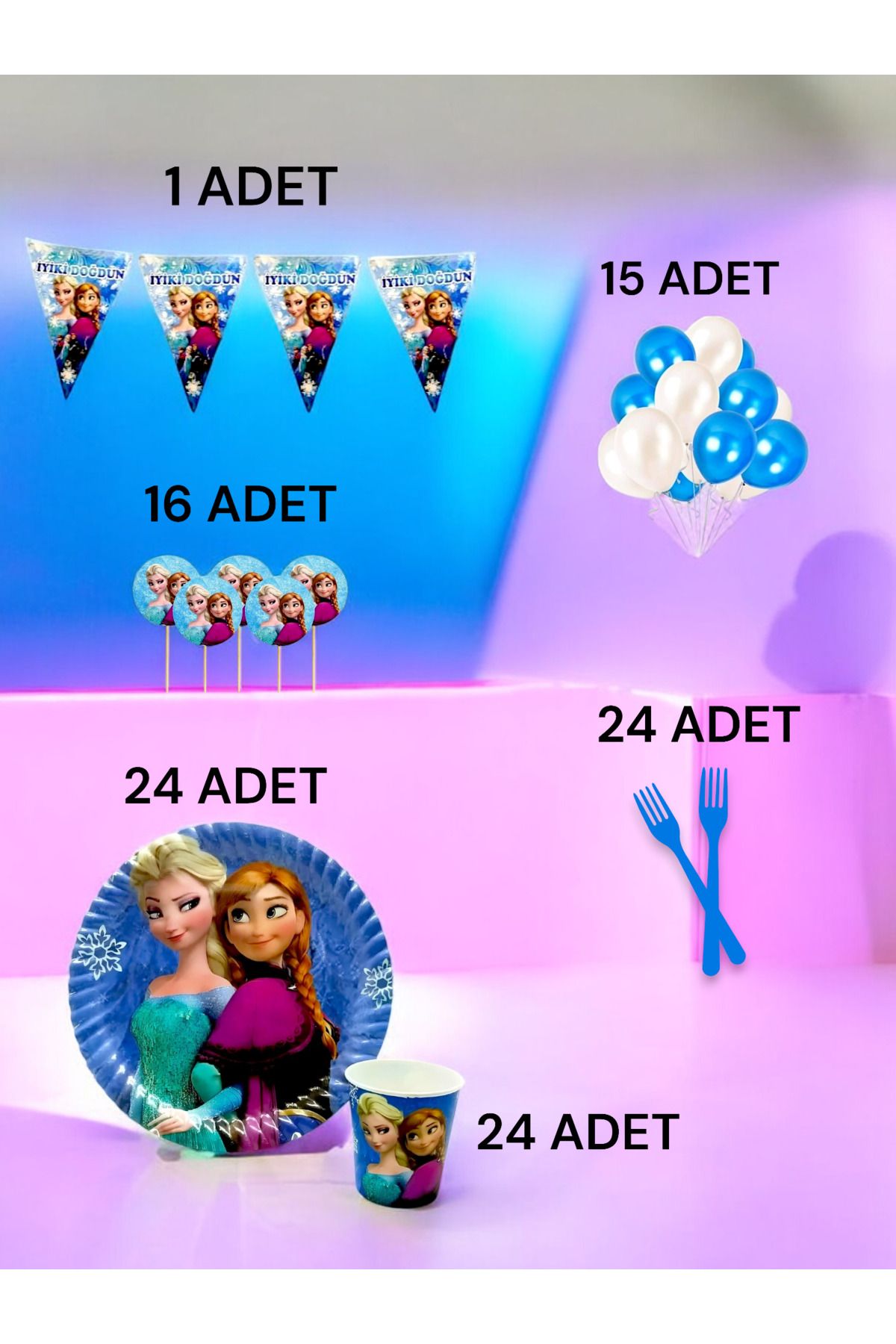 VibeHome 24 Kişilik FrozenTemalı M Paket - Do...