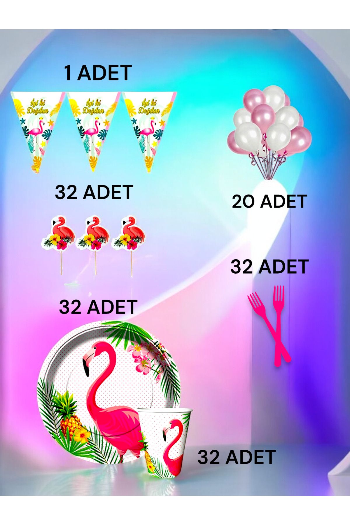 VibeHome 32 Kişilik FlamingoTemalı M Paket -...