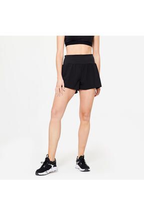 Domyos Kadın Siyah Taytlı Spor Şortu 120 - Fitness Kardiyo Image 0
