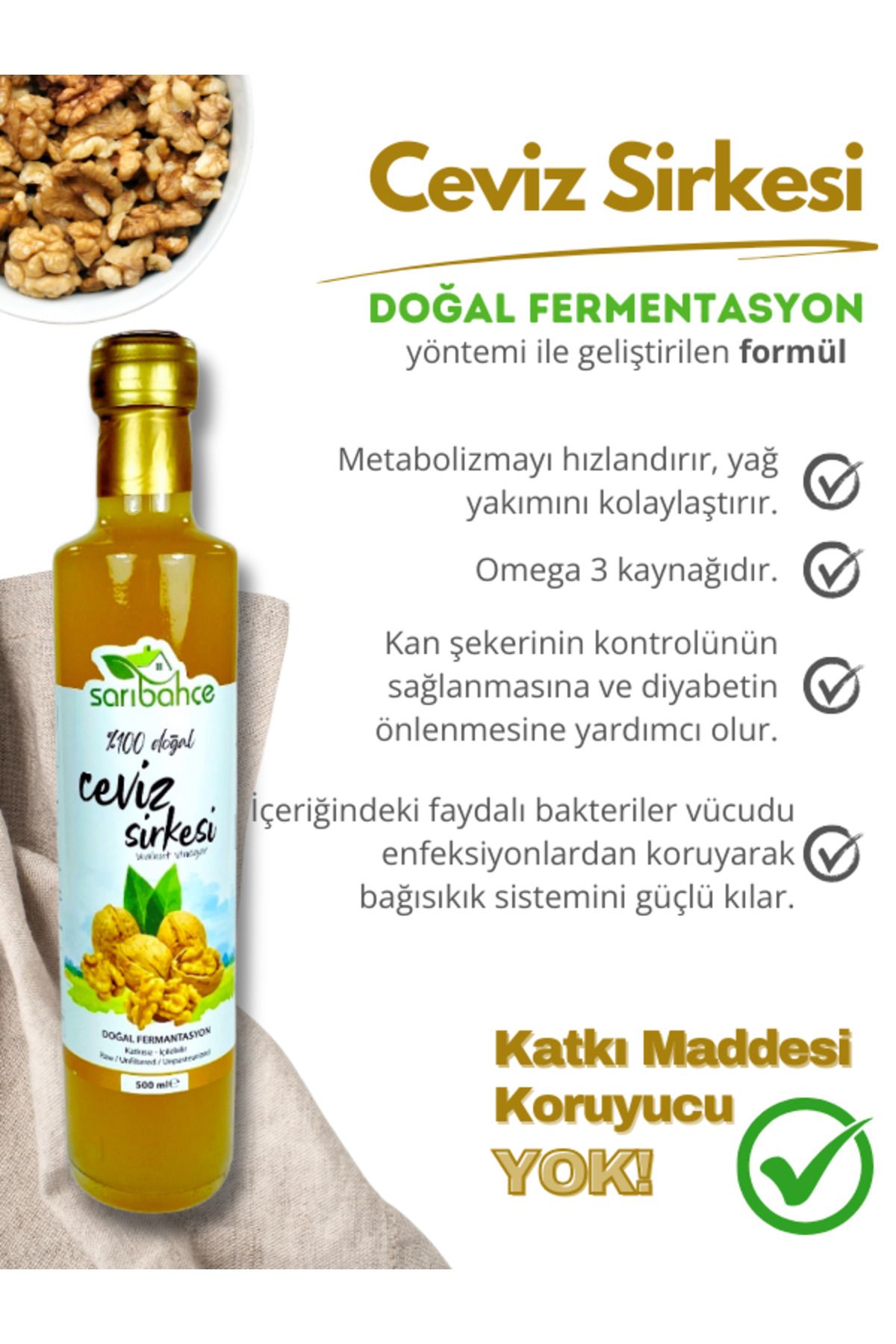 Doğal Ceviz Sirkesi 500ml - Doğal Fermente / Organik