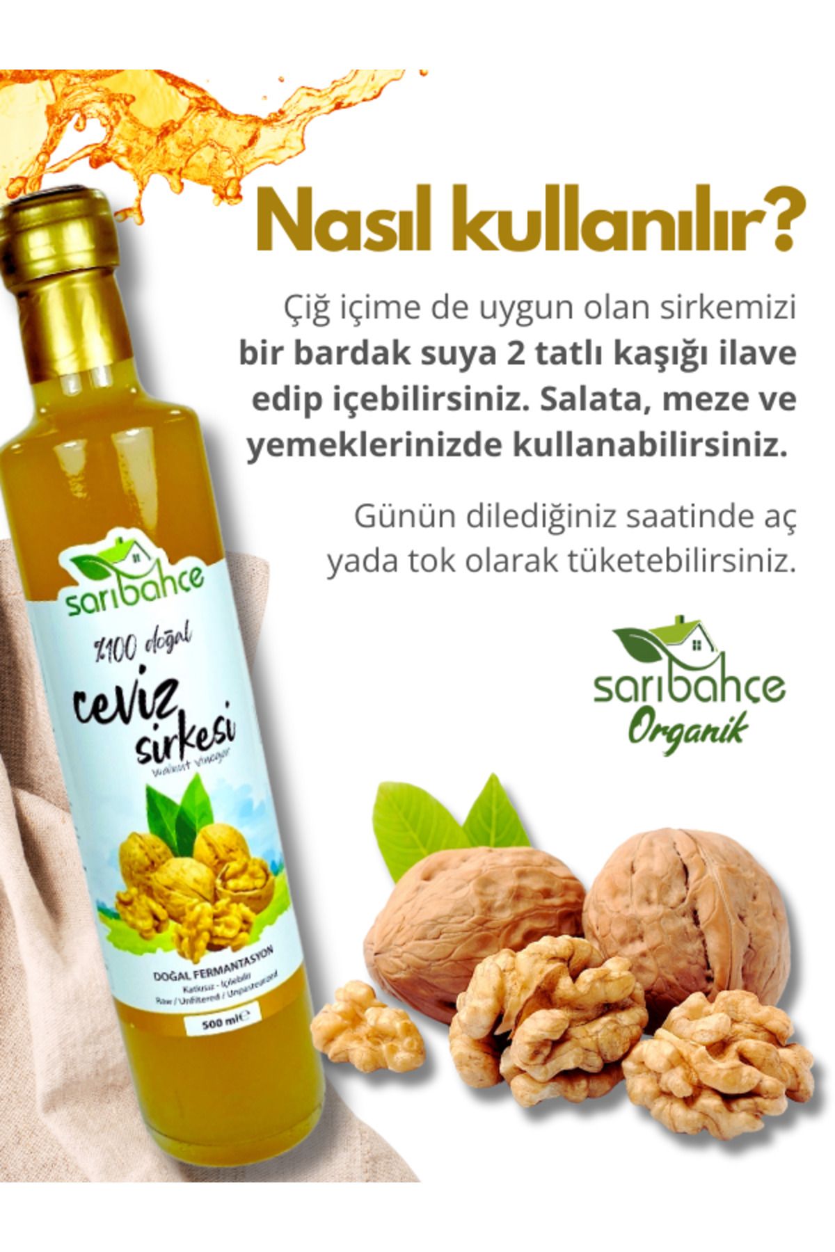 Doğal Ceviz Sirkesi 500ml - Doğal Fermente / Organik