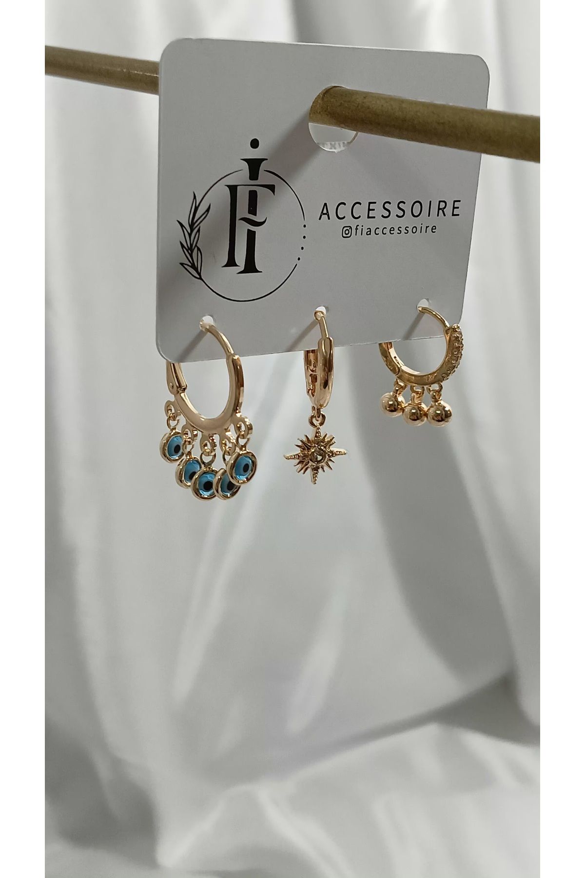 Fİ ACCESSOIRE VİP NAZARBONCUKLU ÜÇLÜ KÜPE