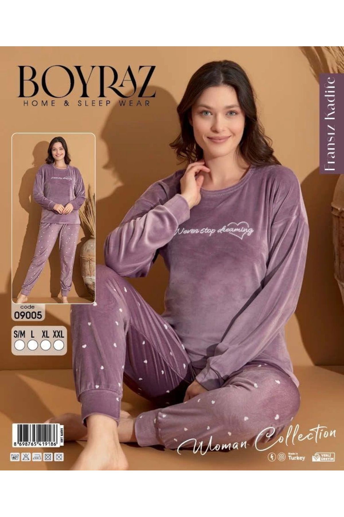 AGAFYA 09005 Desenli FransızKadife Pijama Tak...