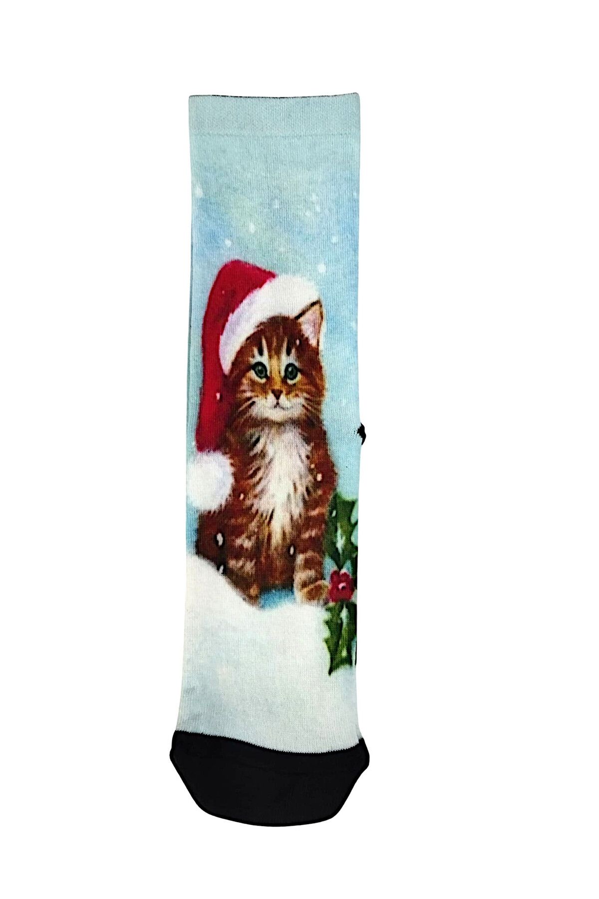 Noel Şapkalı Kedi Yılbaşı Çorabı - Unisex