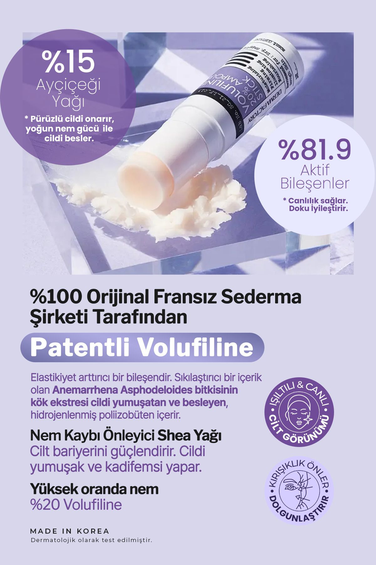 %20 Volufilin Içeren Dolgunlaştırıcı, Anti Aging Stick Volufiline Ampoule Stick