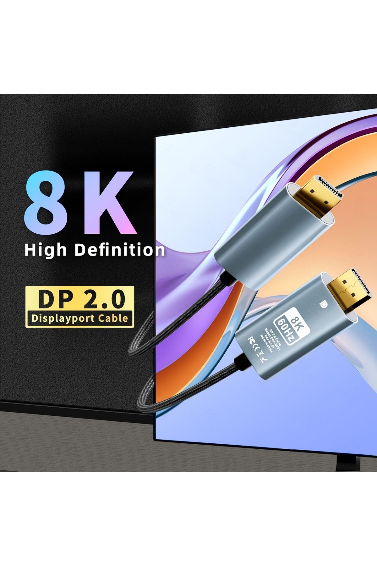 DP to DP Kablo, 8K 60Hz 200cm Yüksek Hızlı, Displayport Kablo 2 Metre ZR856