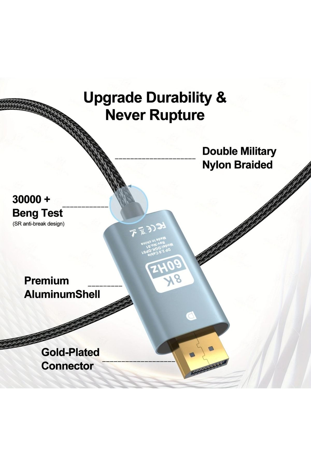 DP to DP Kablo, 8K 60Hz 200cm Yüksek Hızlı, Displayport Kablo 2 Metre ZR856