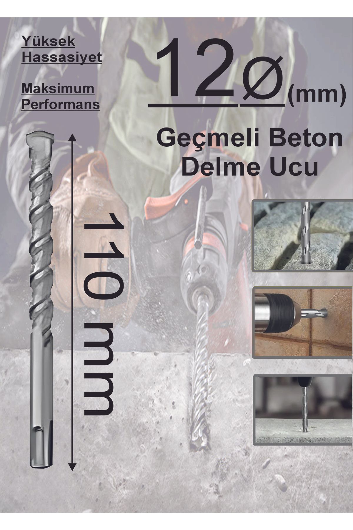 Dempol 12x110mm GeçmeliMatkap Ucu (Beton)