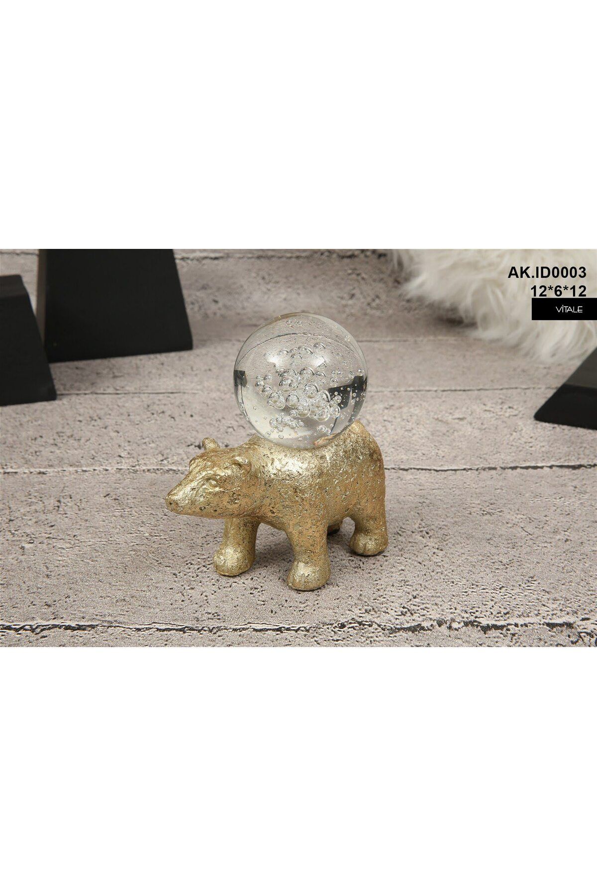 Dragon Kristal Küre Taşıyan Polyester Ayı Dekor Biblo 12cm